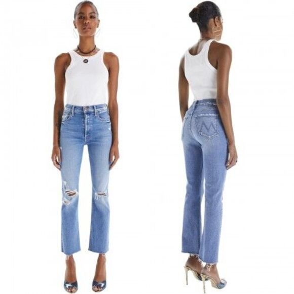Mother The Tripper Ankle Fray Distressed Crop Jeans Size 27 Medium Wash EUC - Picture 1 of 16